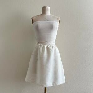 handmade ivory cotton linen blend mini skirt